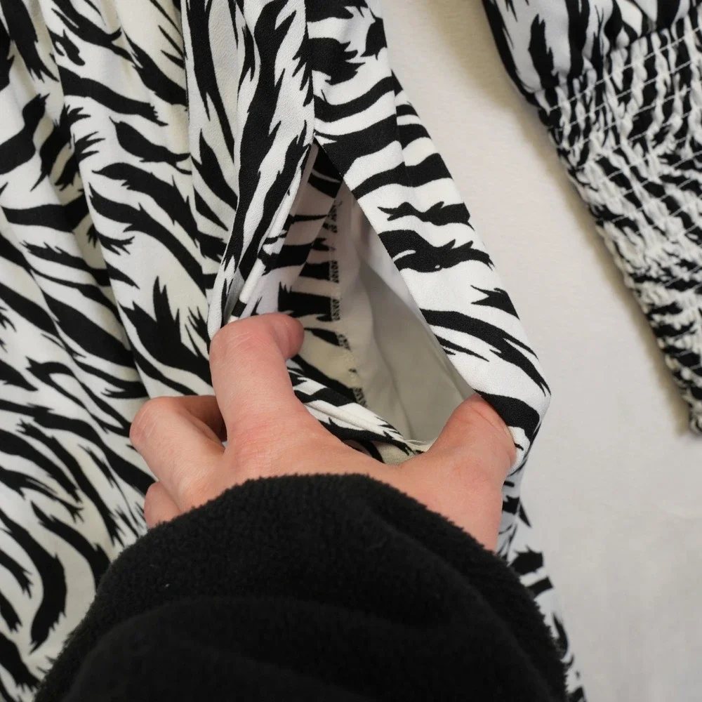 Halogen Dress Womens S Black White Animal Print Boho Chic‎ Midi Modern Workwear